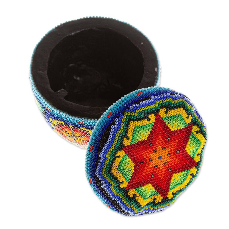 Novica Handmade Huichol Treasure Huichol Beaded Papier Mache Decorative Box