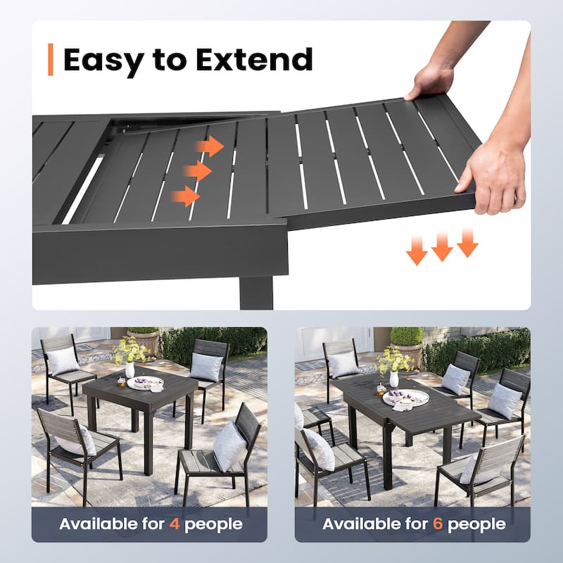Pellebant Outdoor 3/5/7-piece Aluminum Dining Set Extendable Dining Table with Chairs