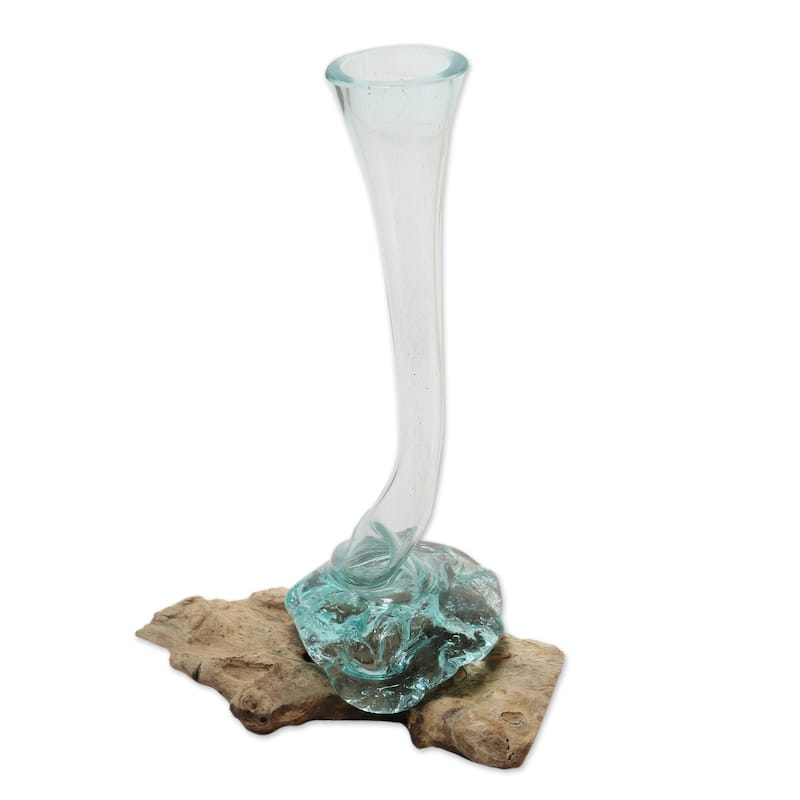 Novica Handmade Fluted Wood And Glass Sculpture