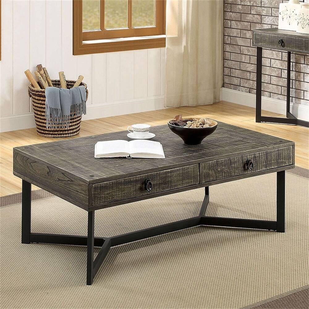 Coffee Table With Storage Drawers, Dark Oak and Espresso