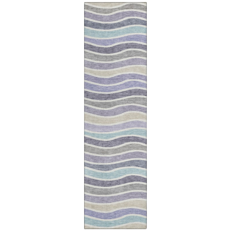 Machine Washable Indoor/ Outdoor Contemporary Stripe Chantille Rug