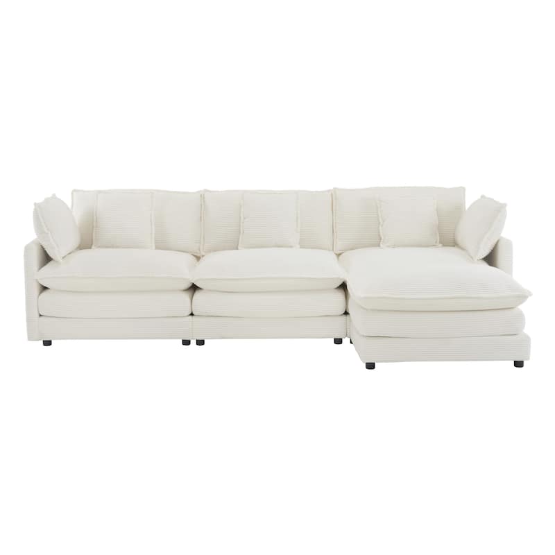 Modern Modular Sectional Sofa with Movable Ottoman and Deep Cushions and Storage Pockets for Small Space Living Room