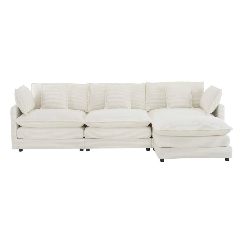 Roomfitters Spacious Modular Corduroy L-Shape Sectional Sofa with Side Storage Pockets for Living Room Convenience