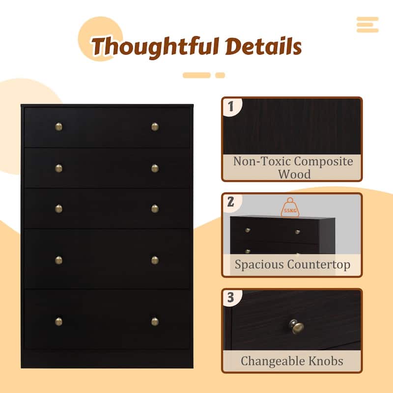 VEIKOUS 31.5''W 5-Drawer Chest of Dresser Storage Clothes Organizer for Bedroom