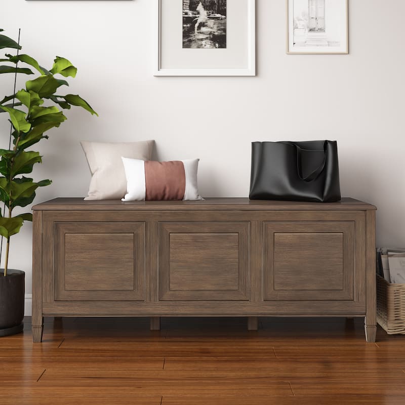WYNDENHALL Hampshire SOLID WOOD 51 inch Wide Traditional Storage Bench Trunk - 51 W x 18 D x 20.75 H - Natural Aged Brown