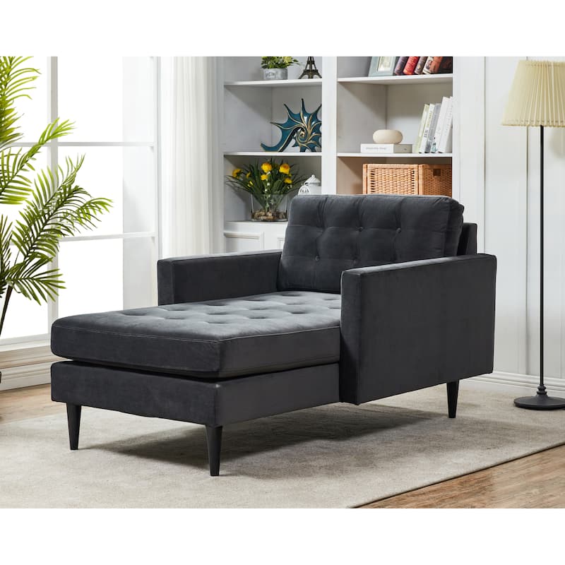 SAFAVIEH Home Curtis Tufted Chaise - 42"W x 63"D x 36"H - Dark Grey