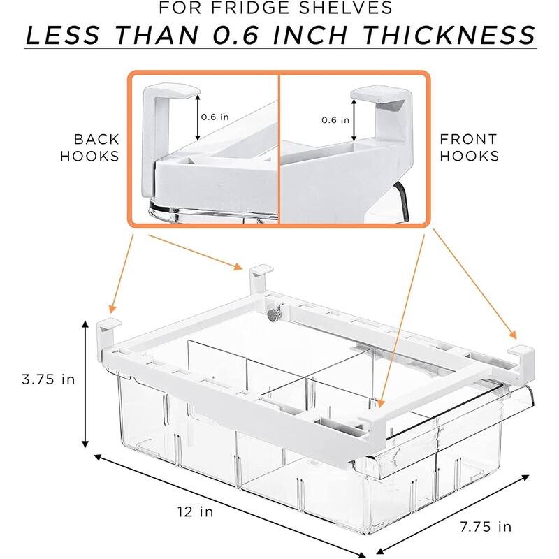 Sorbus Pull Out Fridge Drawer - Attachable Deli Drawer - Adjustable Refrigerator Storage Bin - 2-Pack, Clear Design