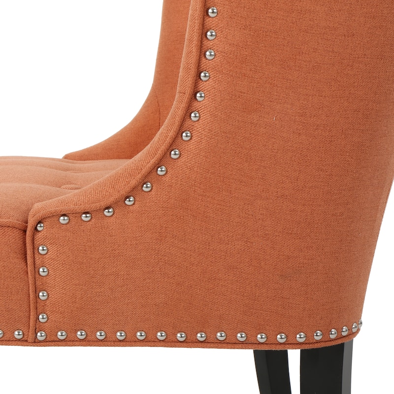 Orange Modern 28" Accent Chair with Button Tufted Waffle Stitching and Nailheads