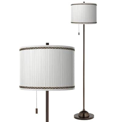 Faux PleatedPrint Lamp Shade with Bronze Finish Club Floor Lamp - 13" x 63"