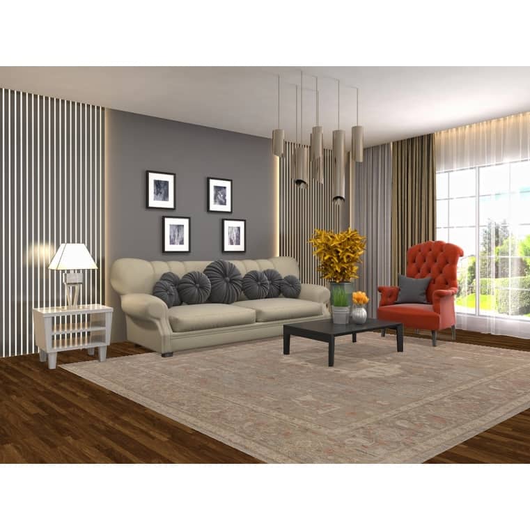Vegetable Dye Oushak Area Rug Handmade Grey Wool Carpet - 8'4" x 9'10"
