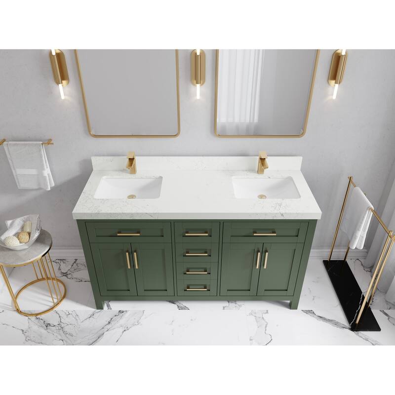 Willow Collections 60 in. W x 22 in. D Cambridge Double Sink Bathroom Vanity with Countertop - 2" Empira White - Pewter Green