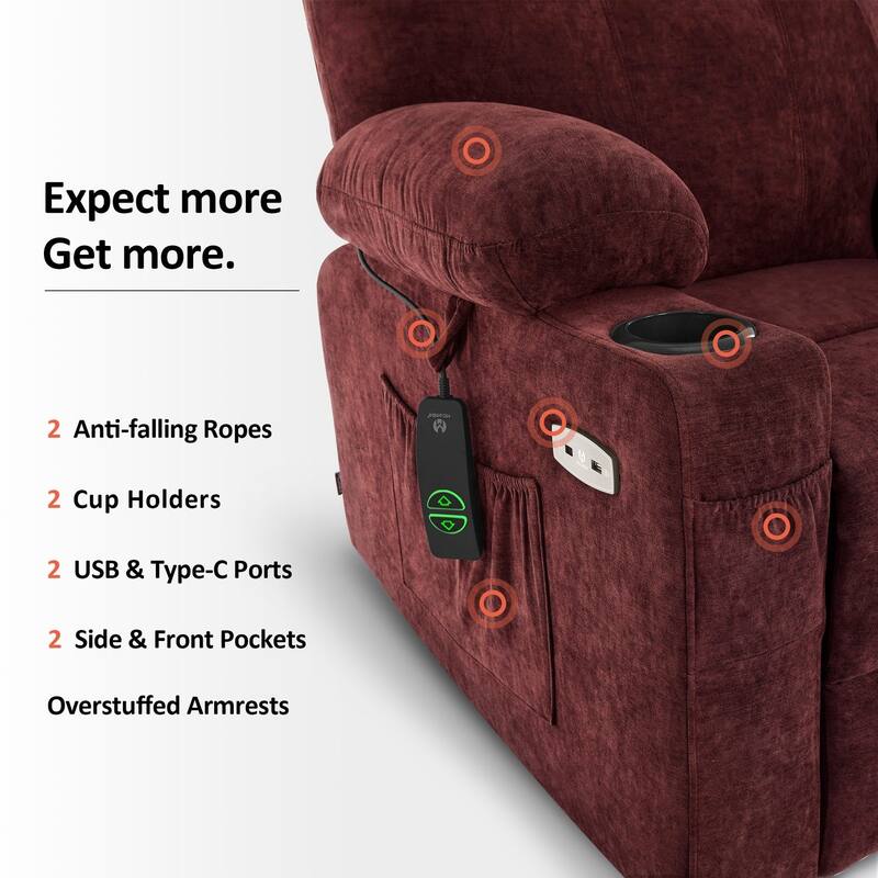 MCombo Small Power Lift Recliner Chair Sofa with Massage and Heat, 3 Positions and USB Ports Extended Footrest, Fabric 7141