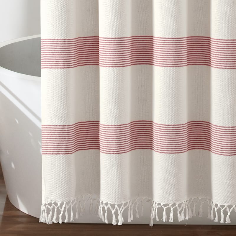 The Gray Barn Done Roamin Stripe Yarn Dyed Cotton Knotted Tassel Shower Curtain