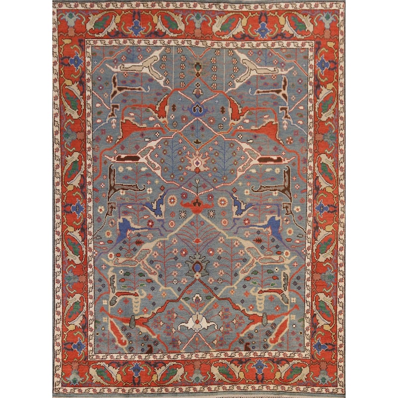 Heriz Serapi Indian Area Rug Handmade Traditional Blue Wool Carpet - 7'11" x 9'10"