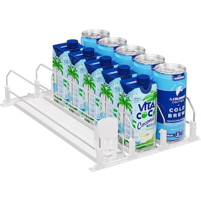 OnDisplay Drink Can Organizer for Fridge - White Automatic 15 Can Pusher Glide Dispenser