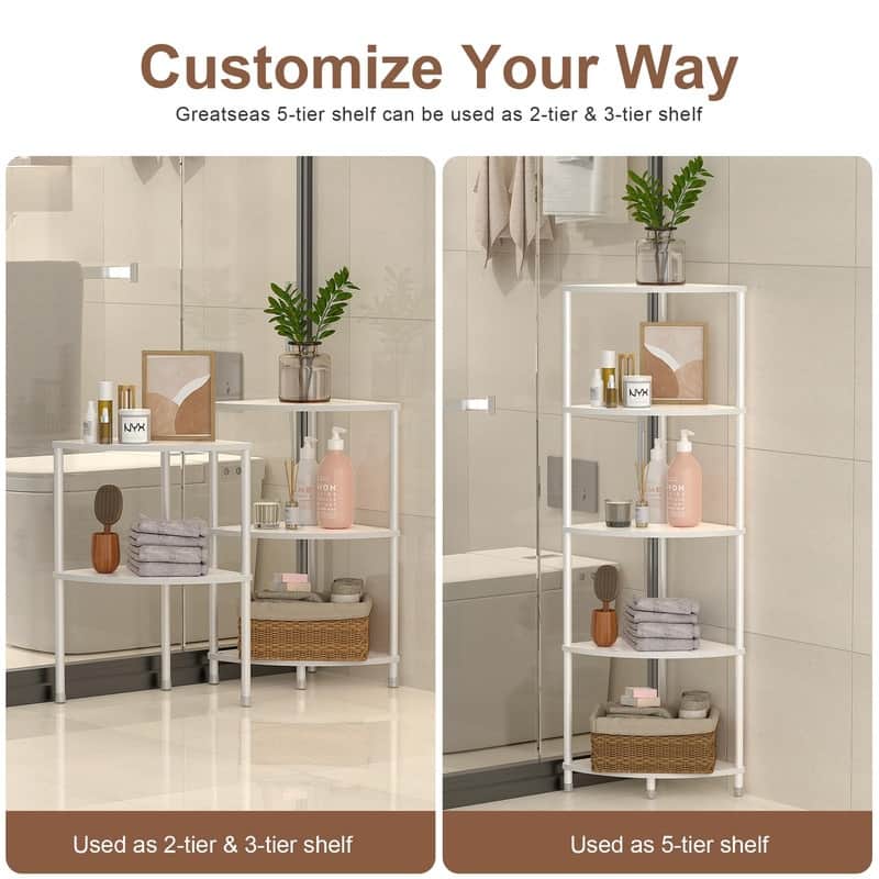 5 Tier Corner Shelf Stand - 11.4"D x 11.4"W x 44.1"H