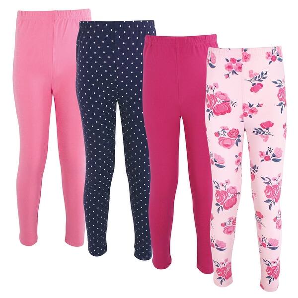 slide 1 of 1, Hudson Baby Infant Girl Cotton Leggings 4pk, Pink Navy Floral 0-3 Months - Pink Navy Floral