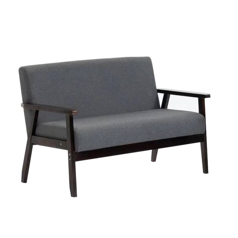 Gala 4 Piece Coffee Table, Loveseat, 2 Chair Set, Dark Brown, Gray Fabric