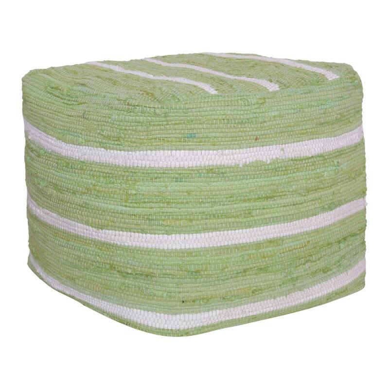 18 Inch Pouf Ottoman Cotton Cube Striped Accent Foot Stool