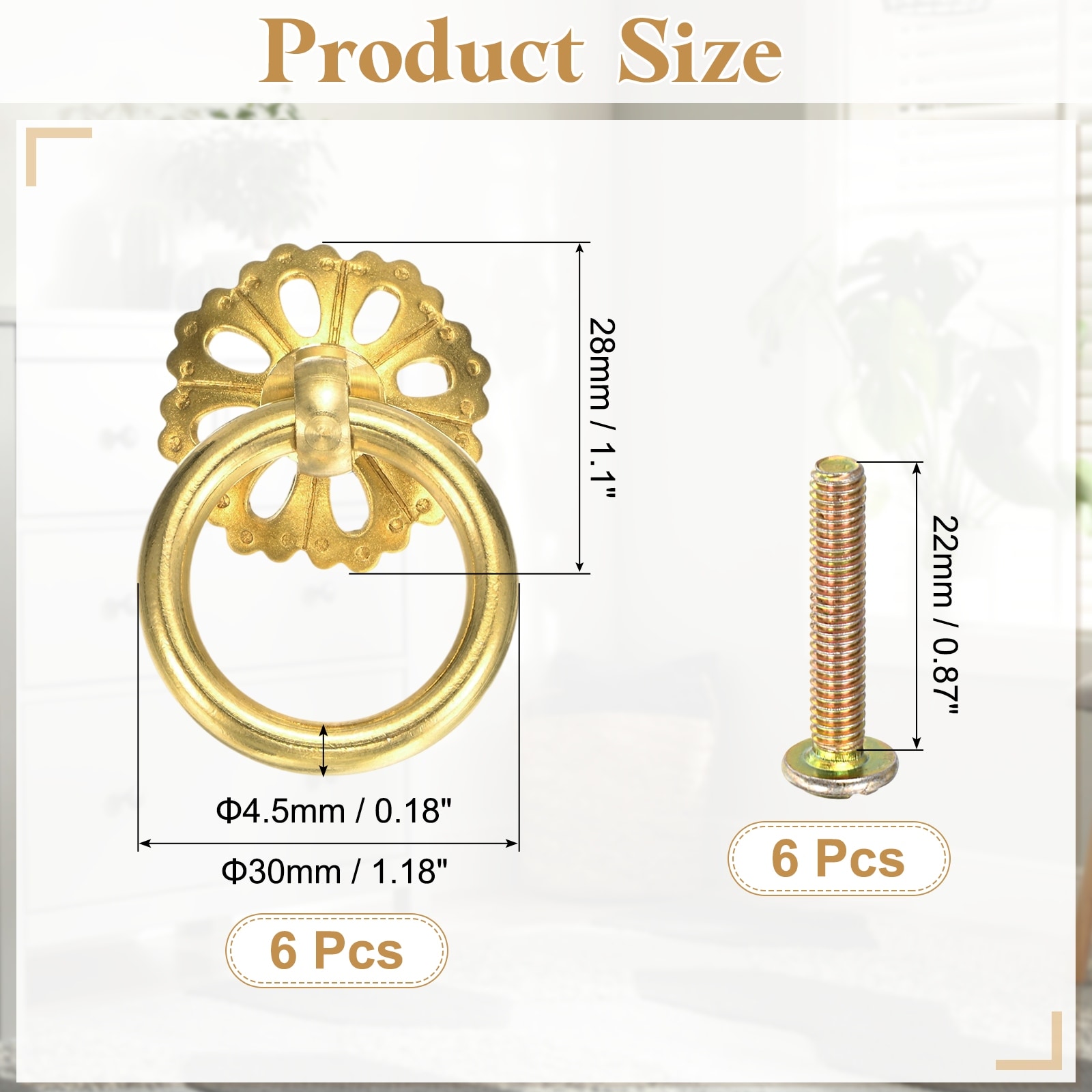 1.18" Brass Drawer Pulls and Knobs with Screws, Hollow Flower