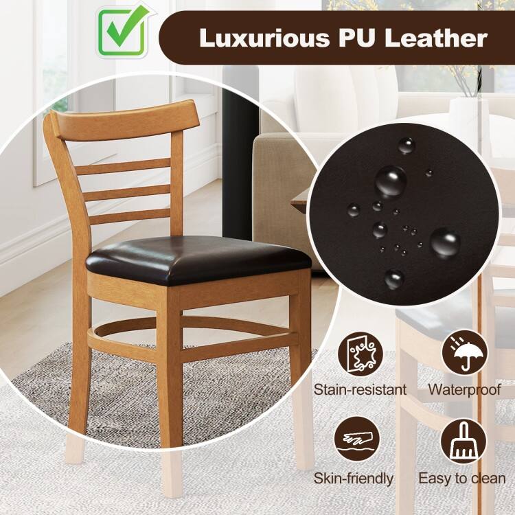 Set of 2 Rubber Wood PU Leather Padded Mid-Century Dining Chairs Set with Ergonomic Backrest - 16.5" x 19" x 31"