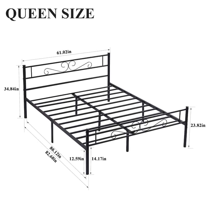 Modern Platform Bed Frame with Premium Graceful Scroll Headboard Twin/Full/Queen