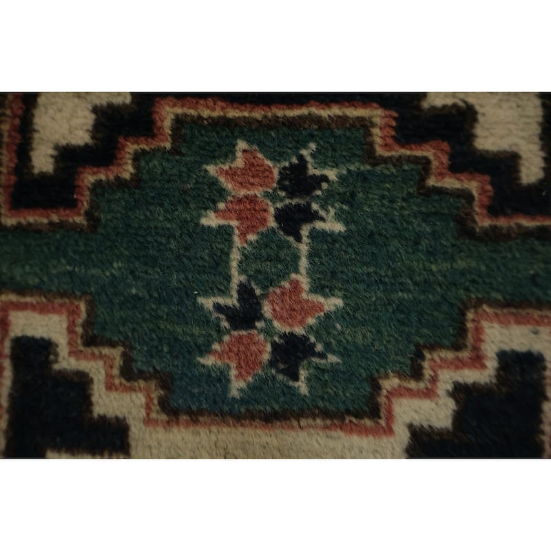 Hand Knotted Oriental 100% Wool Carpet Traditional Geometric Green Super Kazak Runner Rug - 9' 8'' X 2' 9''