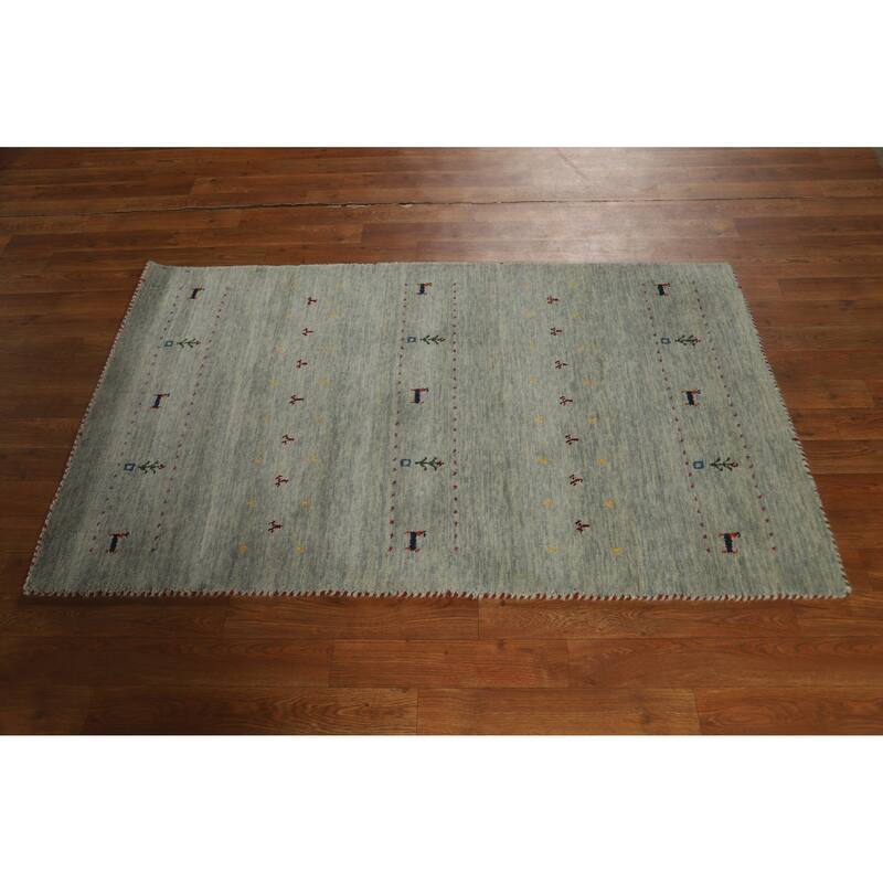 Hand Knotted Oriental 100% Wool Carpet Tribal Animal Pictorial Green Gabbeh Area Rug - 4' 11'' X 3' 0''