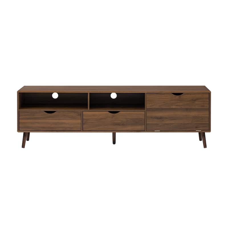 Roomfitters Mid Century TV Stand for TVs up to 80", Media Console Table with 2 Drawers and Drop-Down Door, Natural