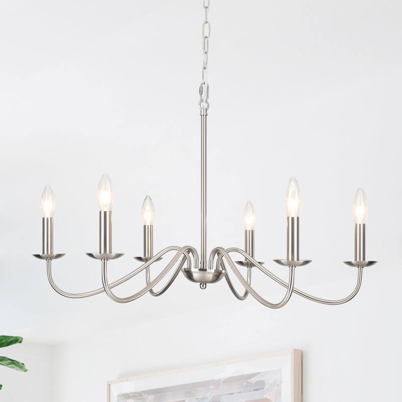 6-Light Rustic Farmhouse Simple Candle Chandelier for Bedroom, Kitchen, Living Room and Foyer - Sandnickel
