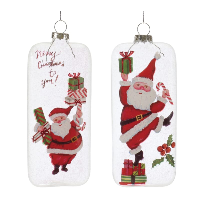 Glittered Santa with Present Christmas Tag Ornaments - 8.5" - 12ct