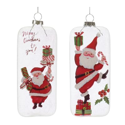 Glittered Santa with Present Christmas Tag Ornaments - 8.5" - 12ct