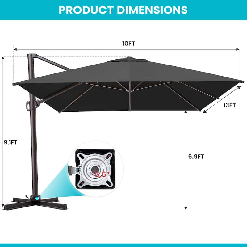 Pellebant 10x13 FT Patio Cantilever Umbrella Outdoor Offset Umbrella with No Base