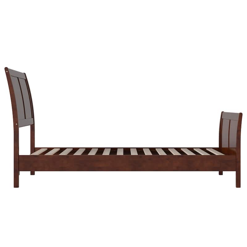 Twin XL Platform Bed Wood Sleigh Bed Low Profile Modern Bed Walnut Finish