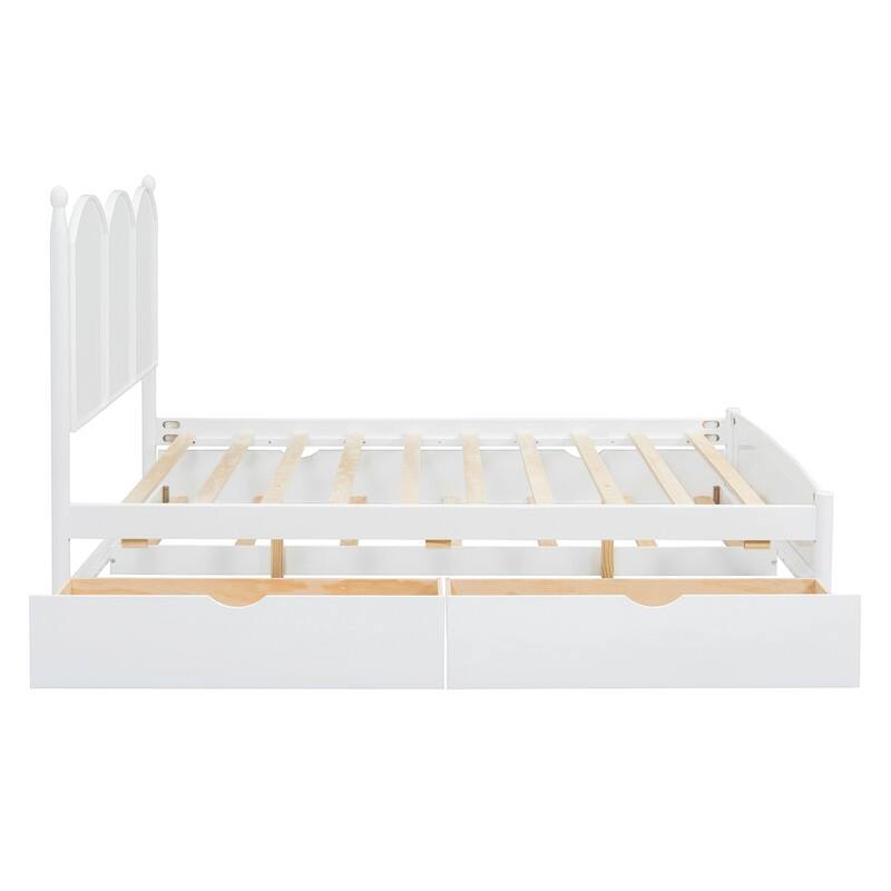 Queen Size Platform Bed with Twin XL Trundle and 2 Big Drawers, Wooden Bed Frame with Headboard and Slats Support