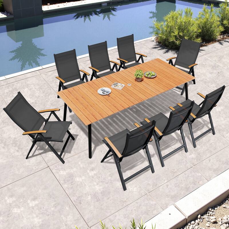 7/9-Piece Outdoor Patio Dining Set Adjustable Folding Chairs and Aluminum Dining Table - Brown Table - 94.49 inches