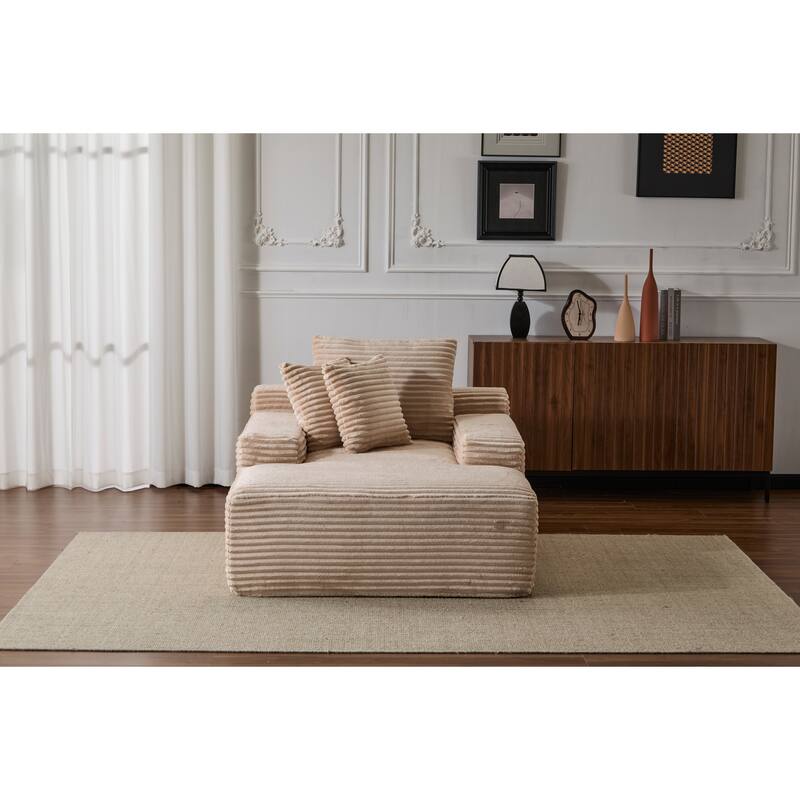 Oversized Chaise Lounge Chair, Corduroy Upholstered Sleeper Sofa Daybed, Beige