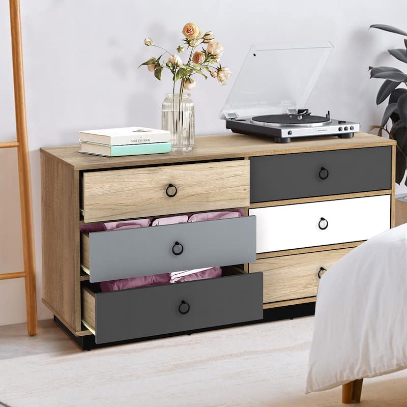 6 Drawer Dresser Accent Double Clothes Organizer Unit Bedroom Chest
