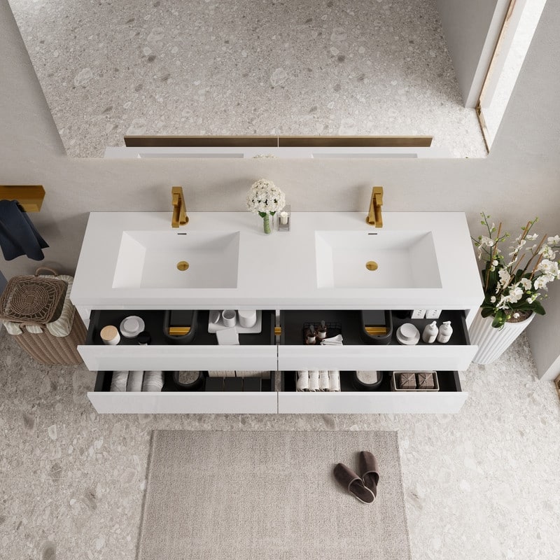 ABRUZZO 72" Floating Bathroom Vanity Double Sink with Stone Resin Top Four Soft Close Drawers