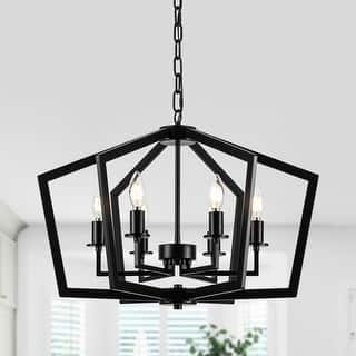 6 - Light Dimmable Matte Black Geometric Chandelier, Industrial Farmhouse Kitchen Dining Room Chandelier