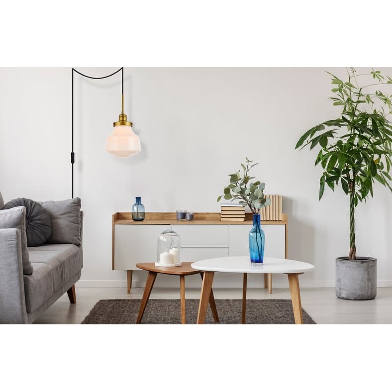 Lina 1-Light Plug in Pendant with Clear Bubble Shade - Black - 8" Diameter