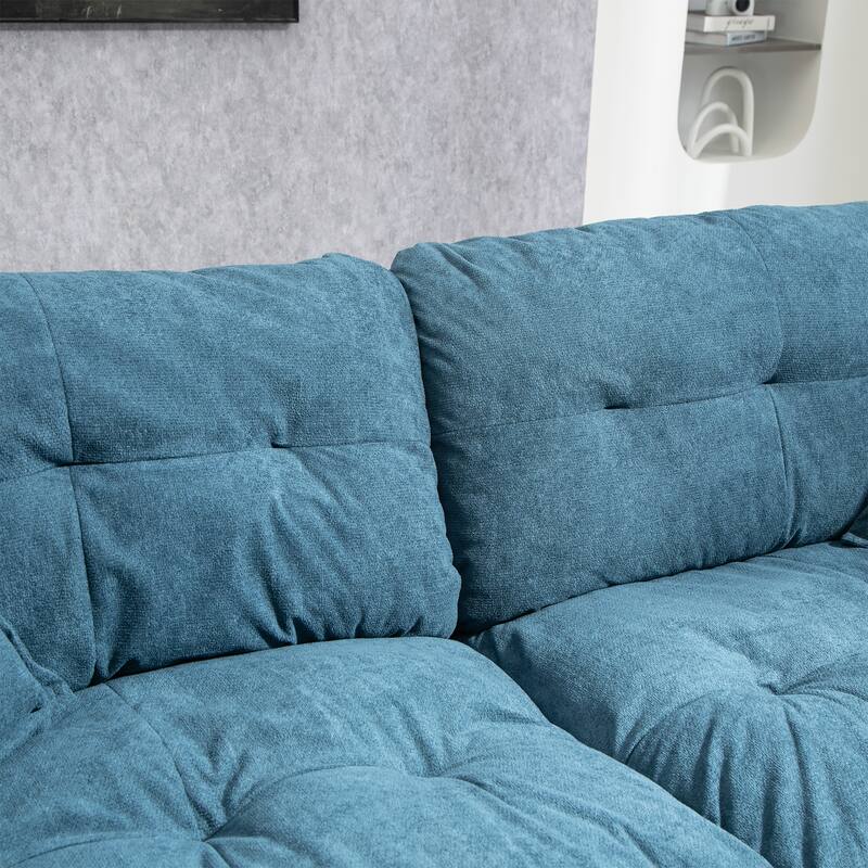Luxurious 84" Chenille Fabric Recliner Sofa with Memory Foam and 2 Throw Pillows for Small Spaces