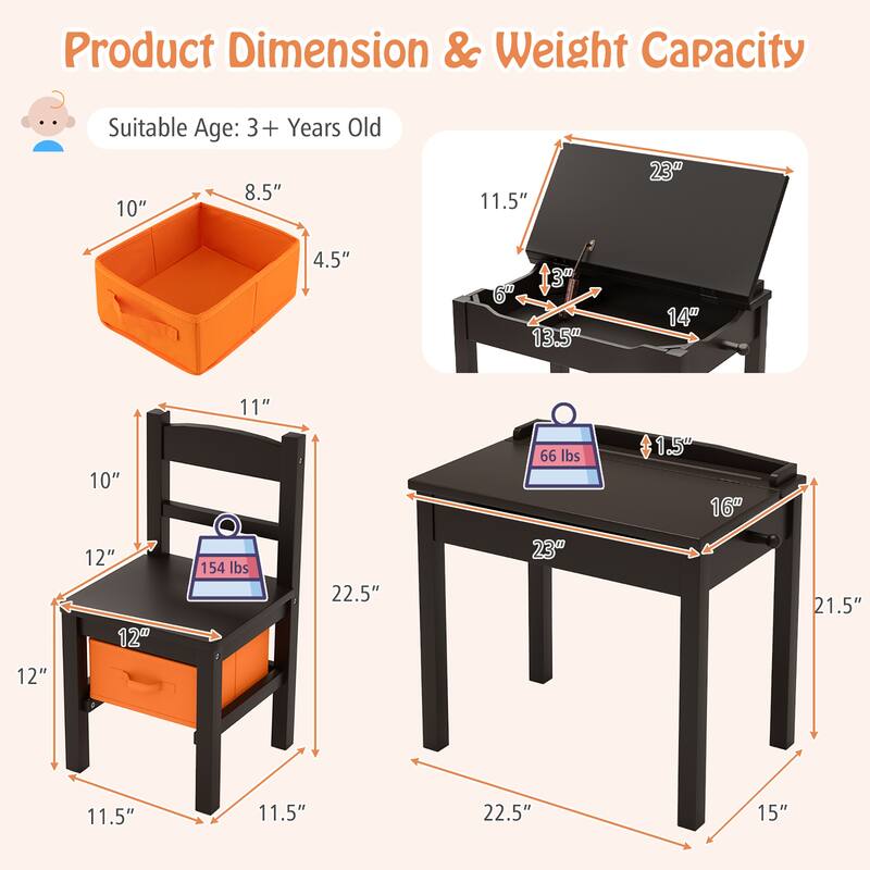 Gymax Kids Table and Chair Set Wood Activity Study Desk w/ Storage