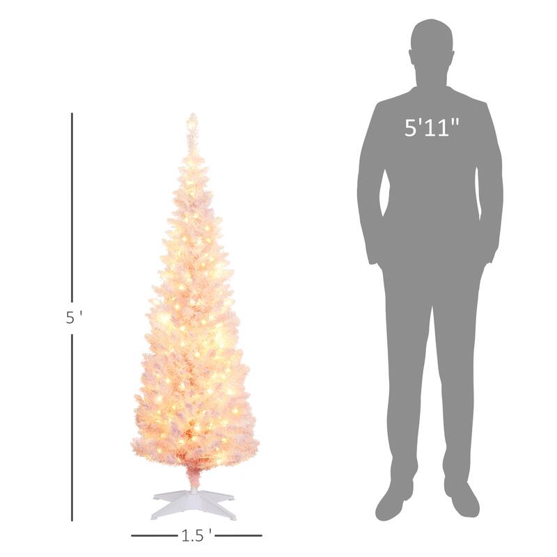 5' Tall Pre-Lit Slim Noble Fir Artificial Christmas Tree with 160 Warm White LED Lights and 294 Tips - Pink