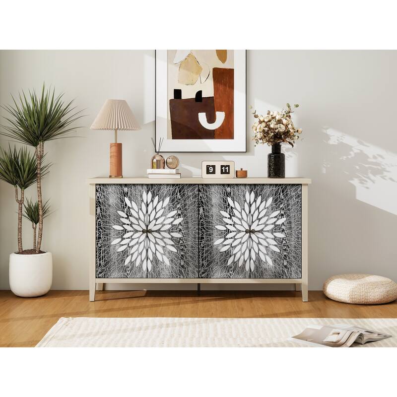 GDFStudio - Oakvista Modern Wooden Storage Sideboard Buffet Cabinet with 4 Doors and Adjustable Shelves