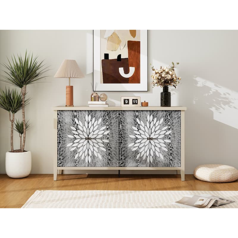 Roomfitters Sideboard Buffet Cabinet, 4 Door Storage Cabinet with Adjustable Shelves