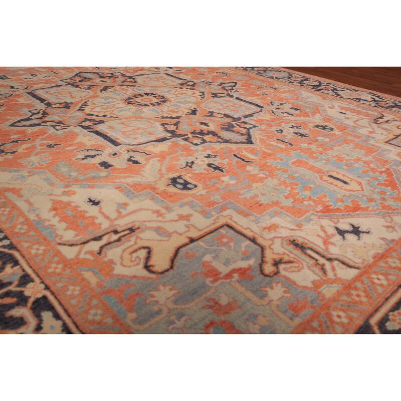 Vegetable Dye Heriz Oriental Area Rug Hand-Knotted Floral Wool Carpet - 8'9" x 12'5"