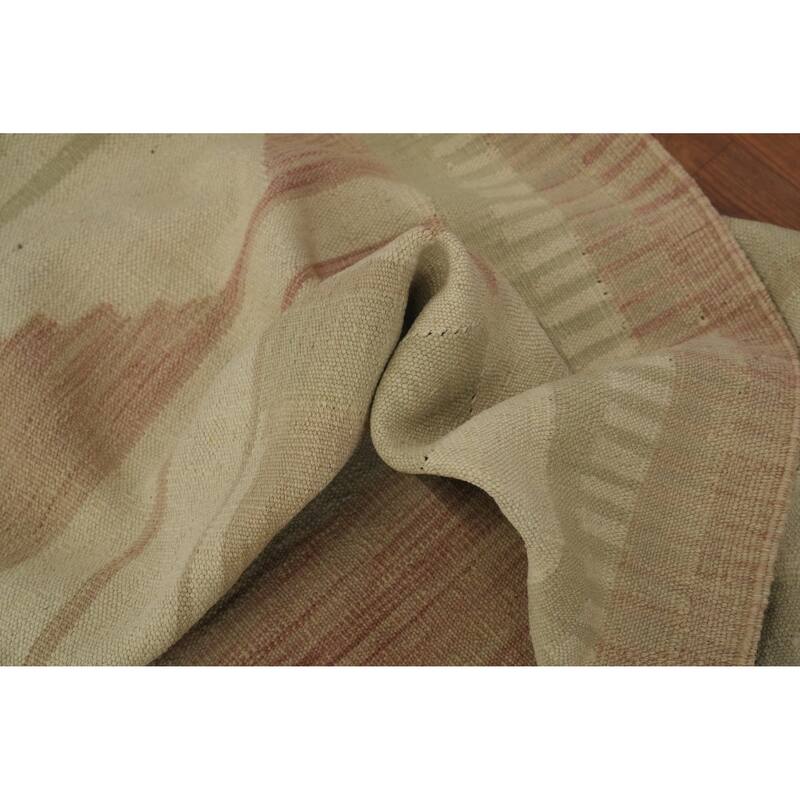 Hand Woven Oriental 100% Wool Carpet Southwestern Tribal Beige & Ivories Kilim Area Rug - 12' 8'' X 10' 2''