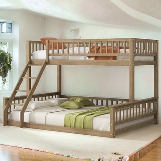 Twin XL over Queen Solid Wood Detachable Bunk Bed with Ladder and ...