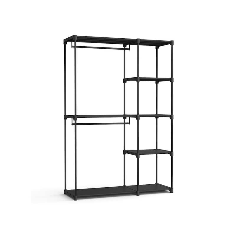 Freestanding Closet Organizer with Adjustable Shelves, Dual Hanging Rods and Storage Drawers - 16.9"D x 48.8"W x 71.7"H - Black